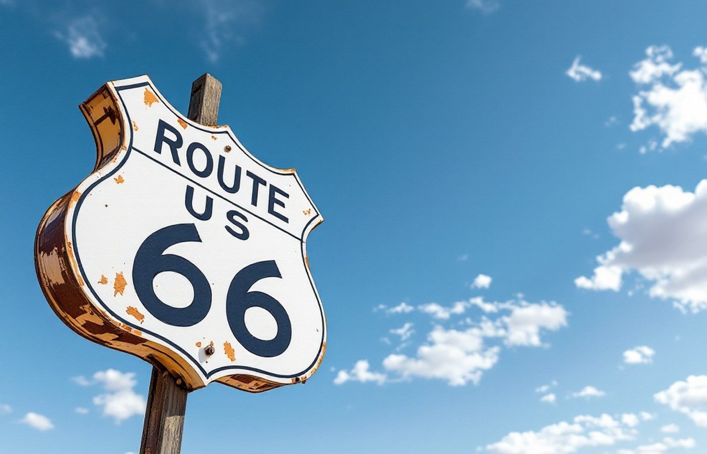 Route 66 highway sign in the desert